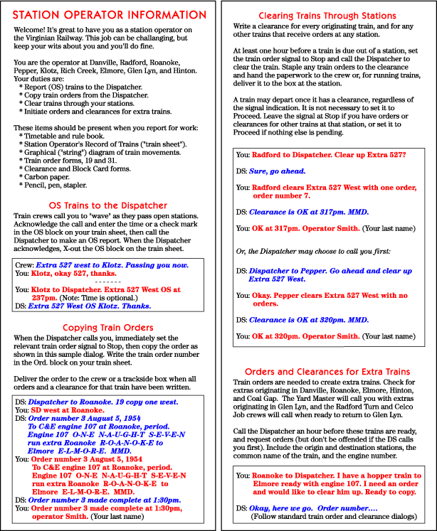 Station Operator's Train Sheet